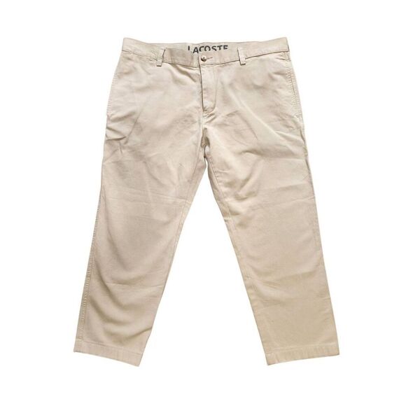 Lacoste Flat Front chino pants Light khaki 38x25.5 Cotton alligator Logo pockets - Picture 1 of 9